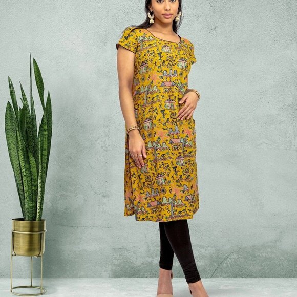 Yellow Printed Kurta, Tranquil Threads | Muvvas Boutique - Picture 3 of 5